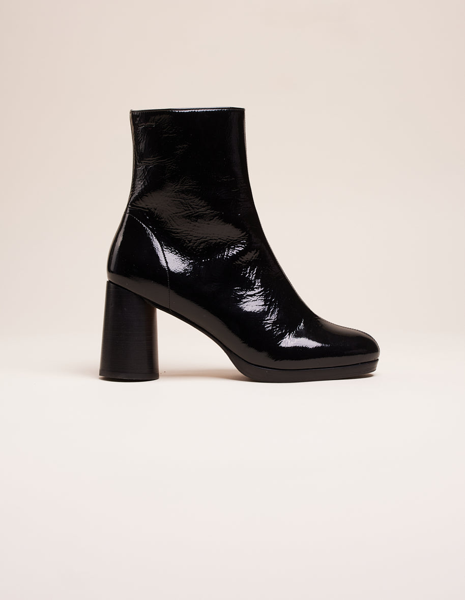 Ankle boots Serena - Black patent pleated leather