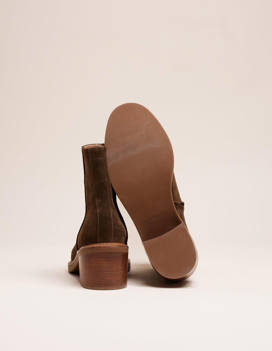 Heeled boots Véronique - Khaki suede