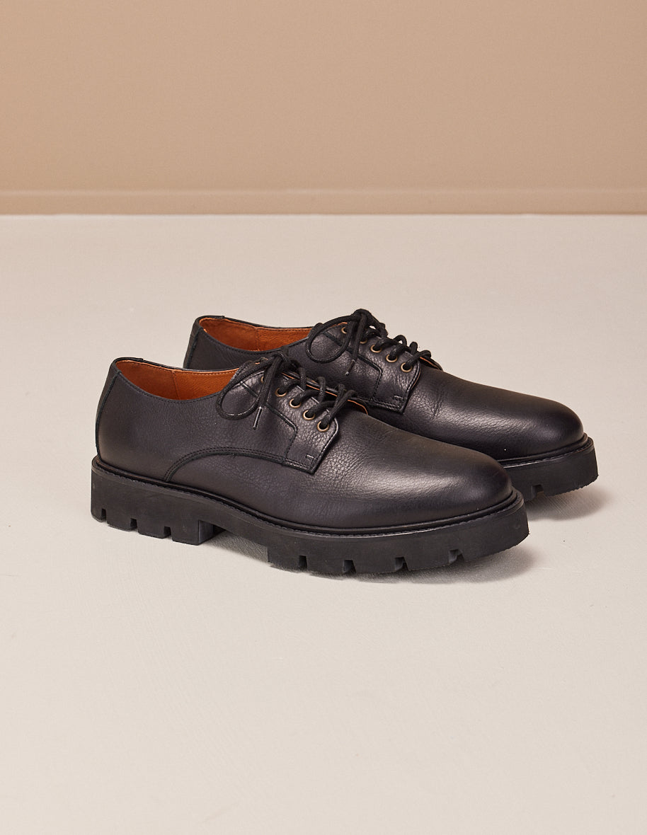 Derbies William - Cuir grainé brossé noir