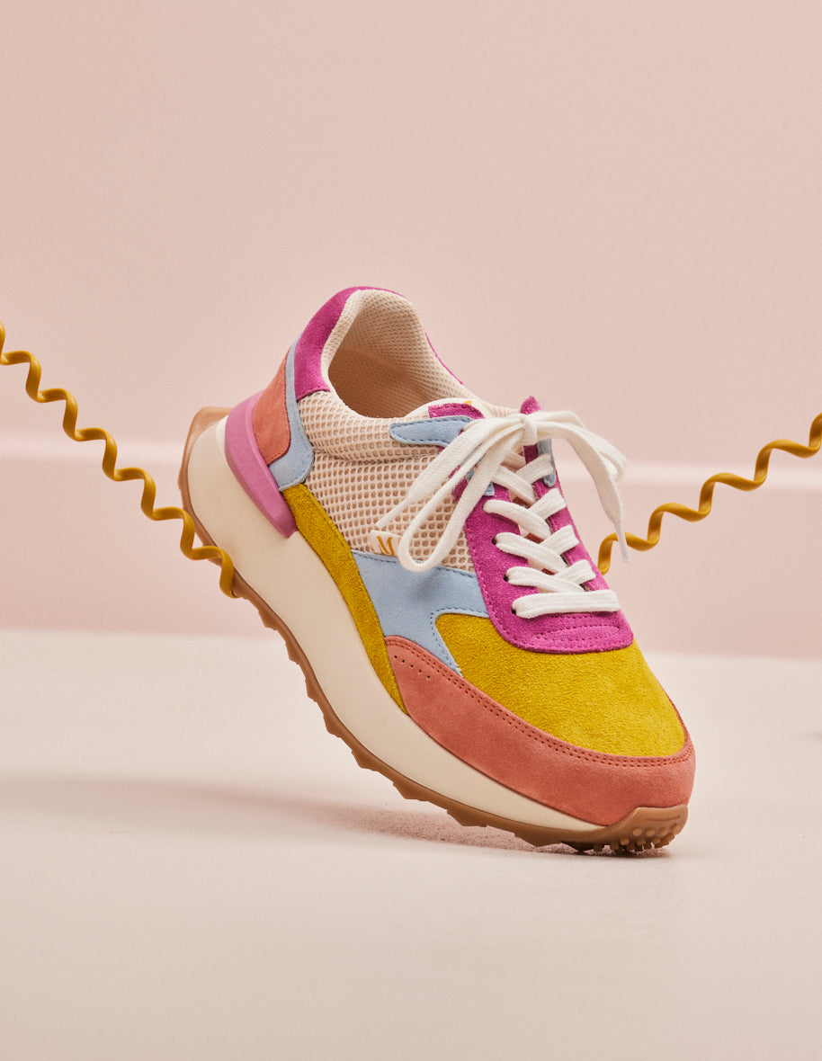 Low-top trainers Yaelle - Suede and mesh fuchsia yellow pink