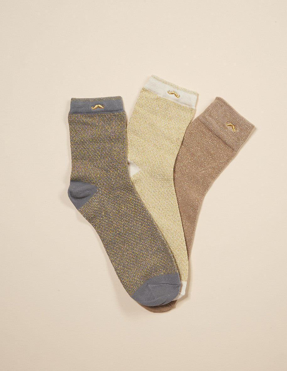 Pack of 3 socks - Copper, gray and golden jacquard