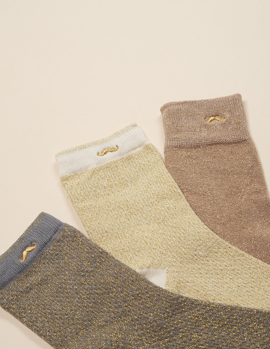 Pack of 3 socks - Copper, gray and golden jacquard