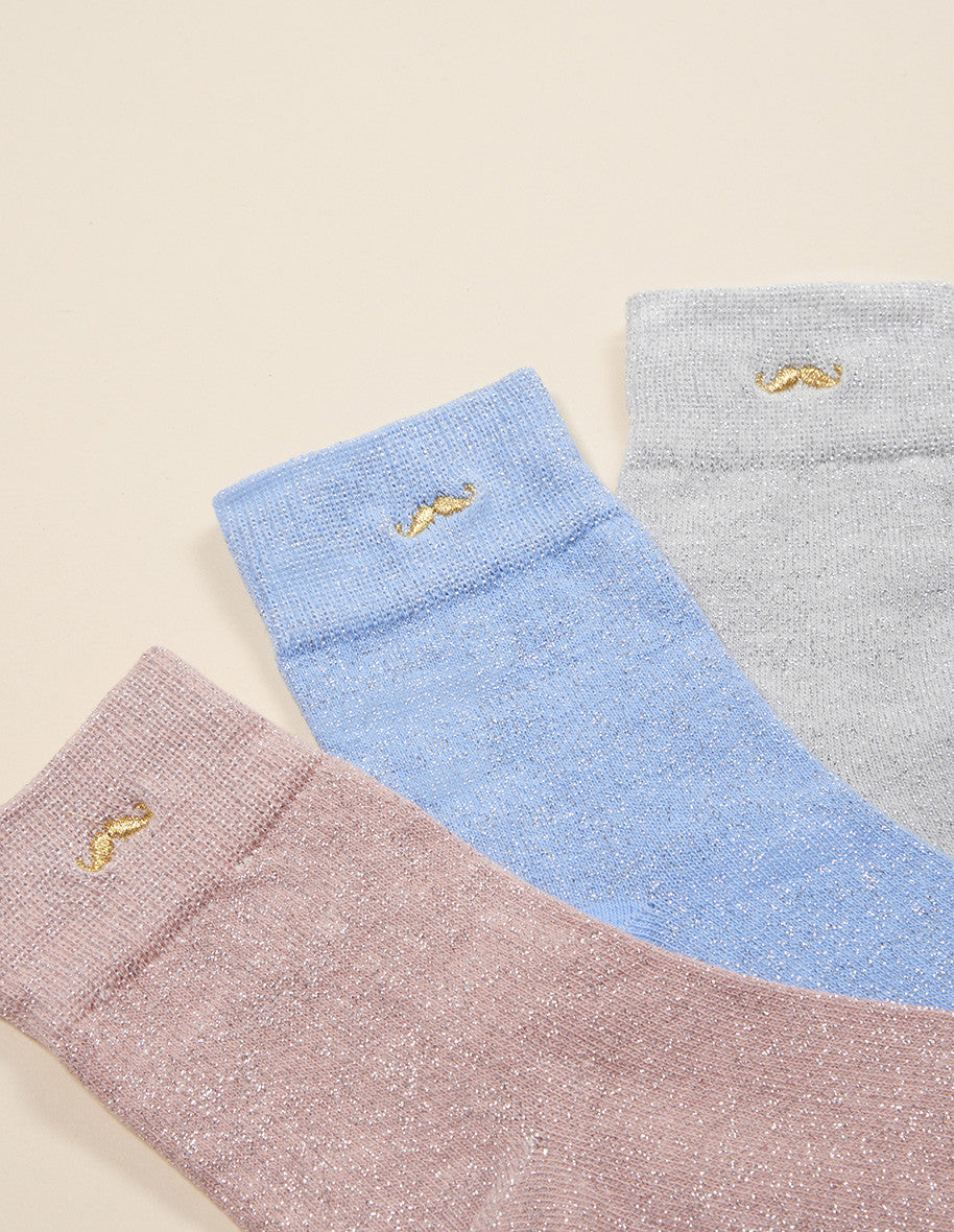 Pack of 3 socks - Silver sky blue pink sequins