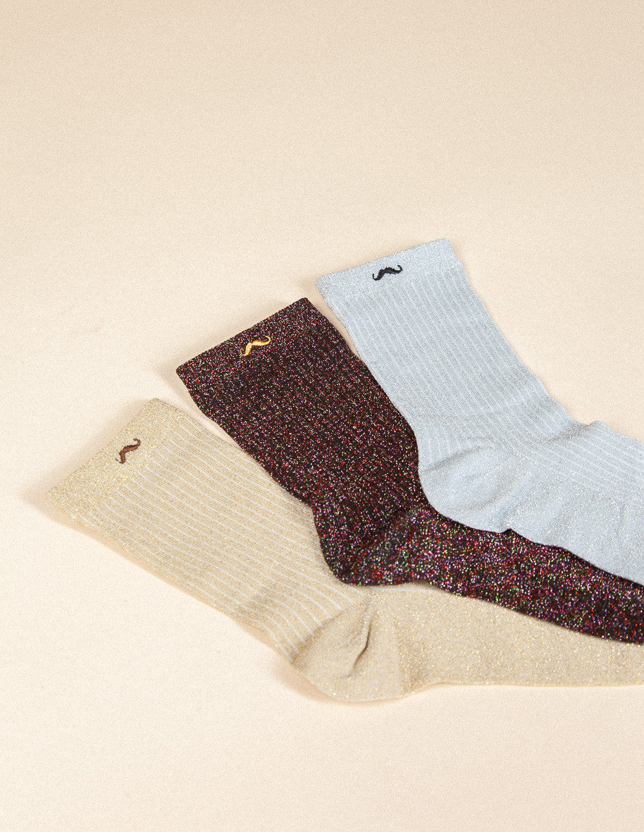 Pack of 3 socks - Pink golden silver