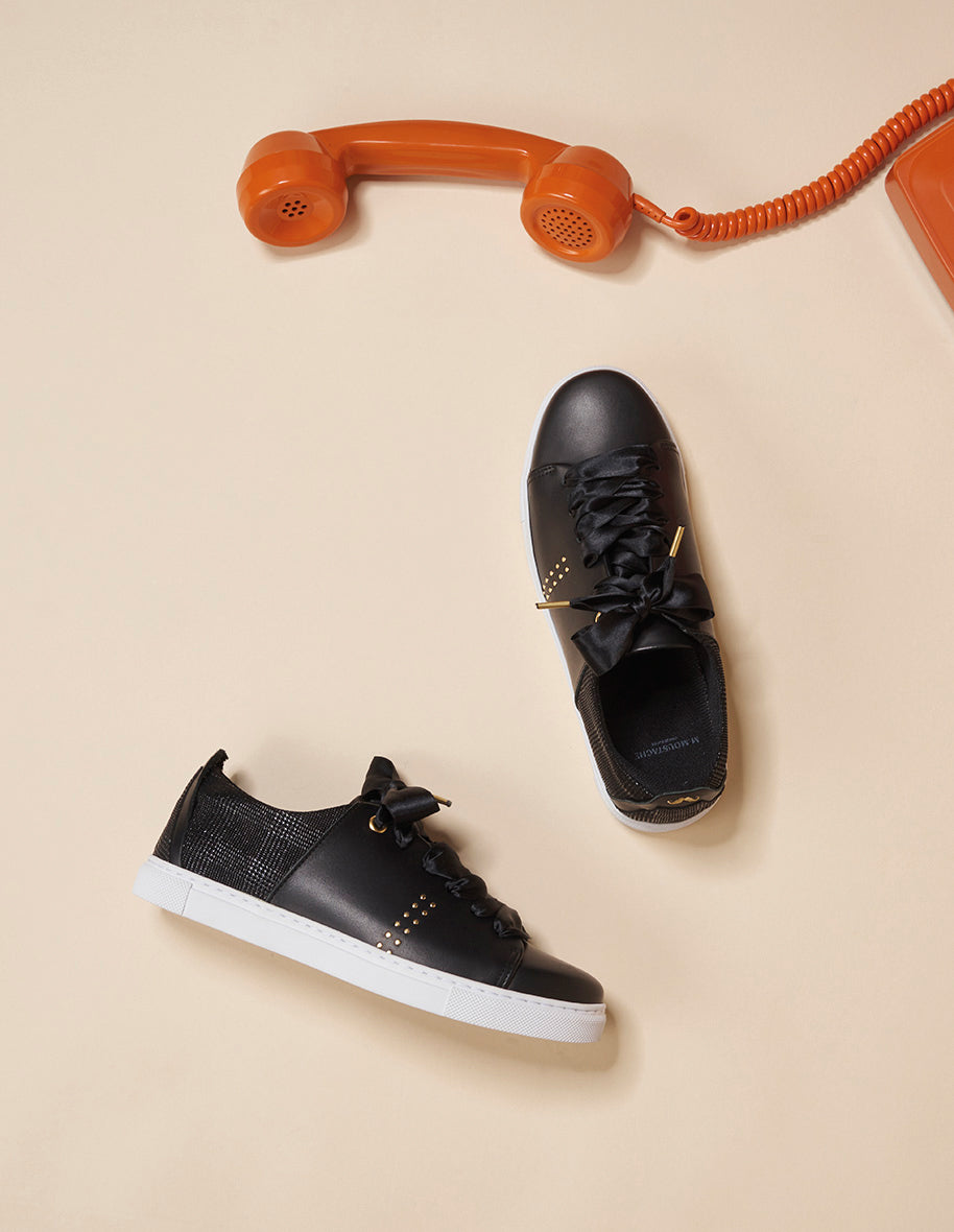 Low-top trainers Renée - Black leather and prince of wales