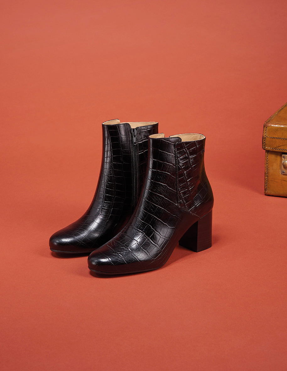 Heeled boots Mathilde H - Black croco leather