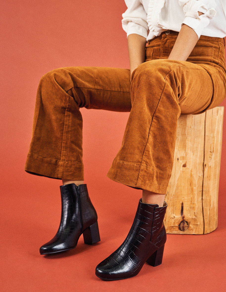 Heeled boots Mathilde H - Black croco leather