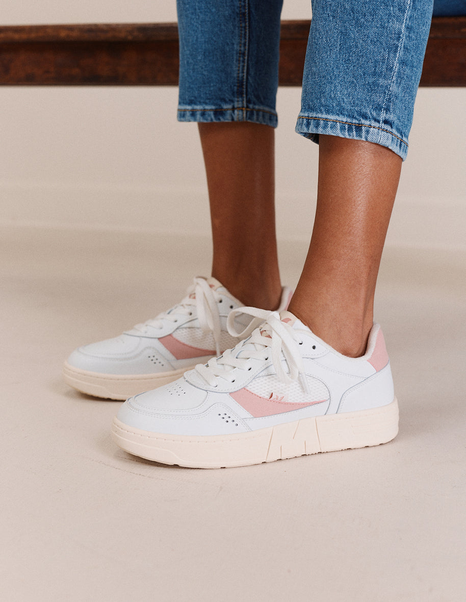 Low-top trainers Aimée - White and light pink recycled leather and vegan suede