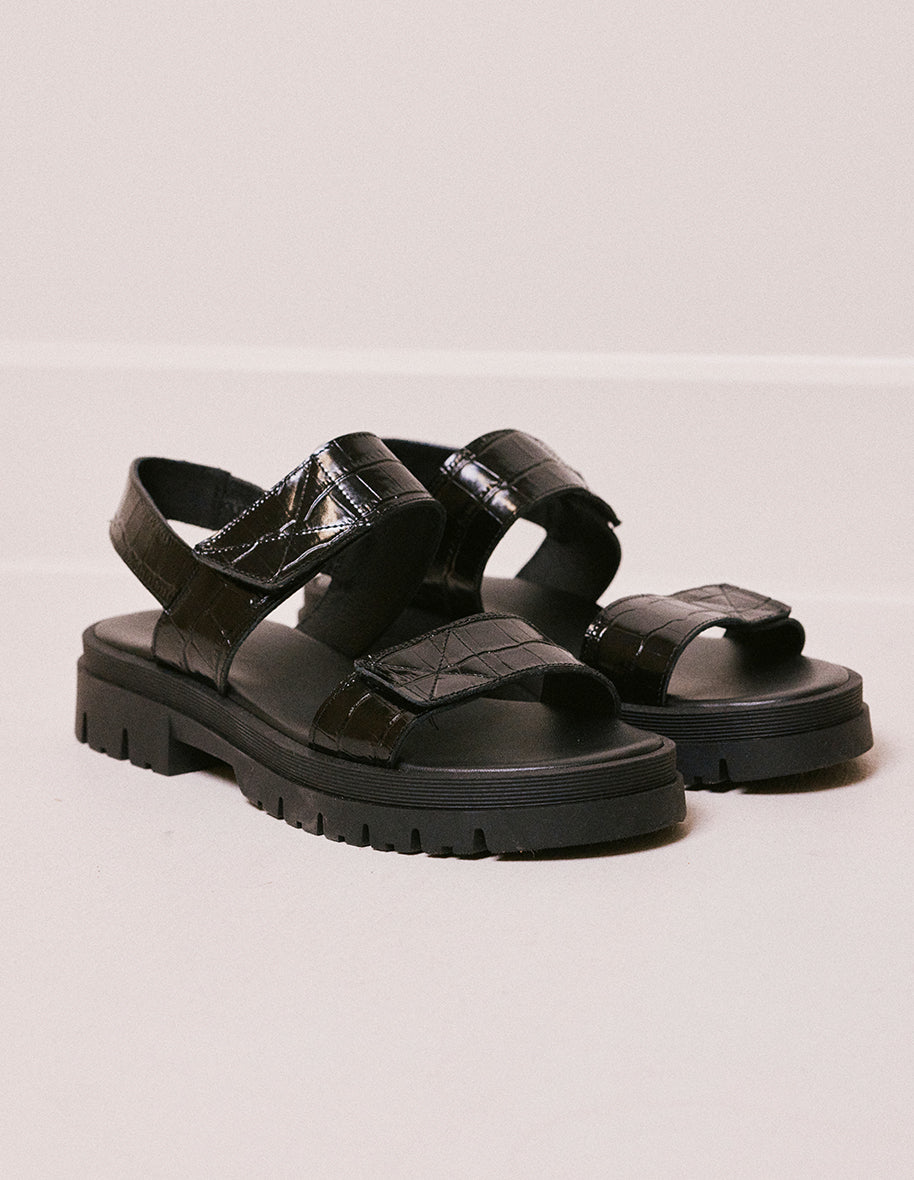 Sandals Albane - Black crocodile leather