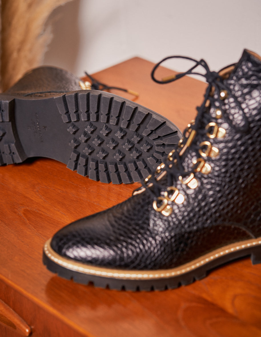 Ankle boots Alix - Croco black leather