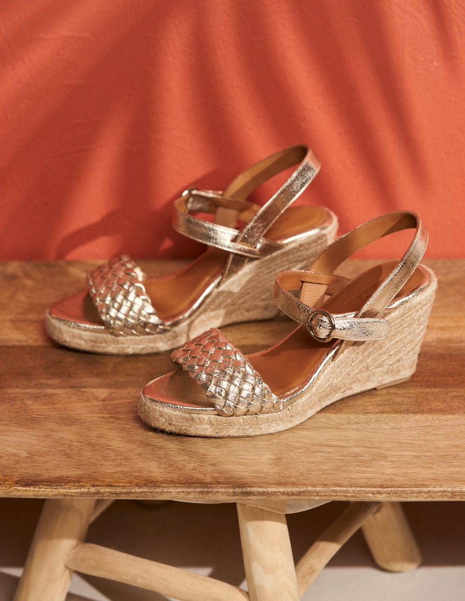 Wedges Ambre - Champagne grained leather