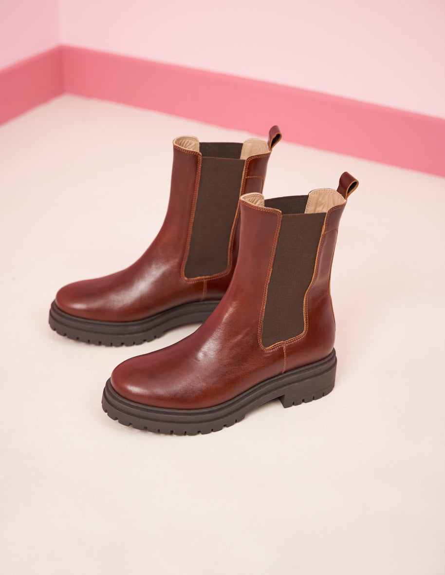 Flat boots Amélie - Mahogany leather