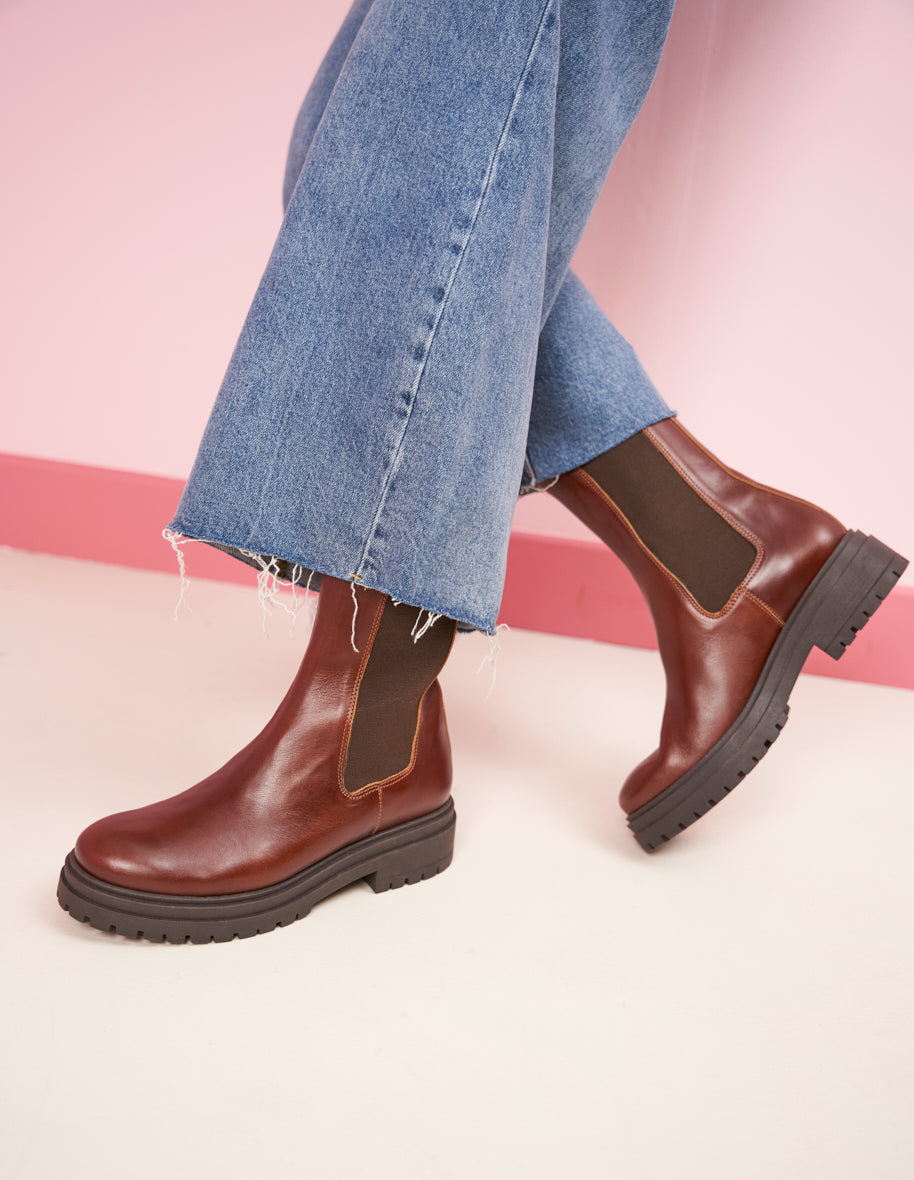 Flat boots Amélie - Mahogany leather