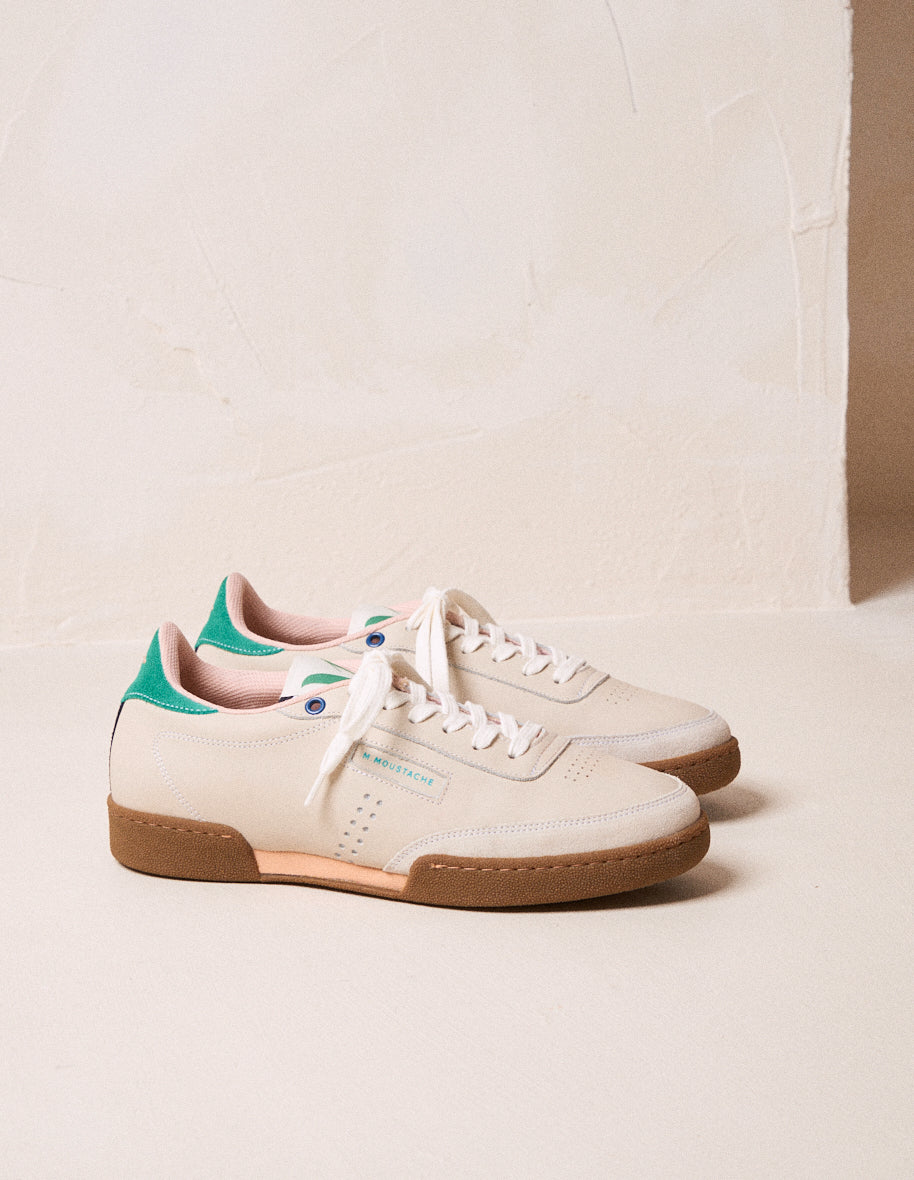 Low-top trainers Anatole - Ecru, turquoise and salmon leather