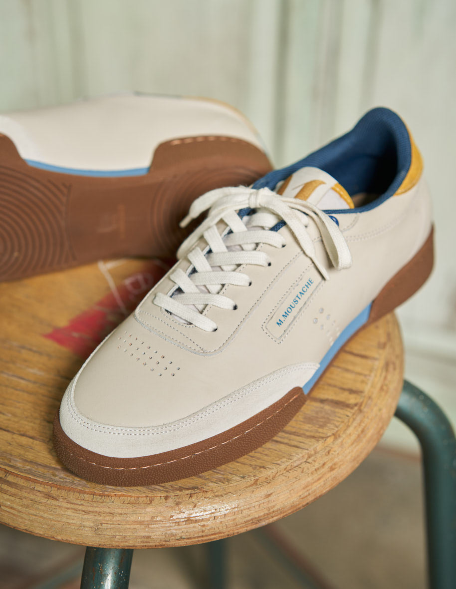 Low-top trainers Anatole - Ecru, blue and mustard leather