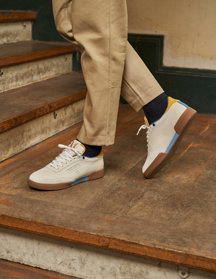 Low-top trainers Anatole - Ecru, blue and mustard leather