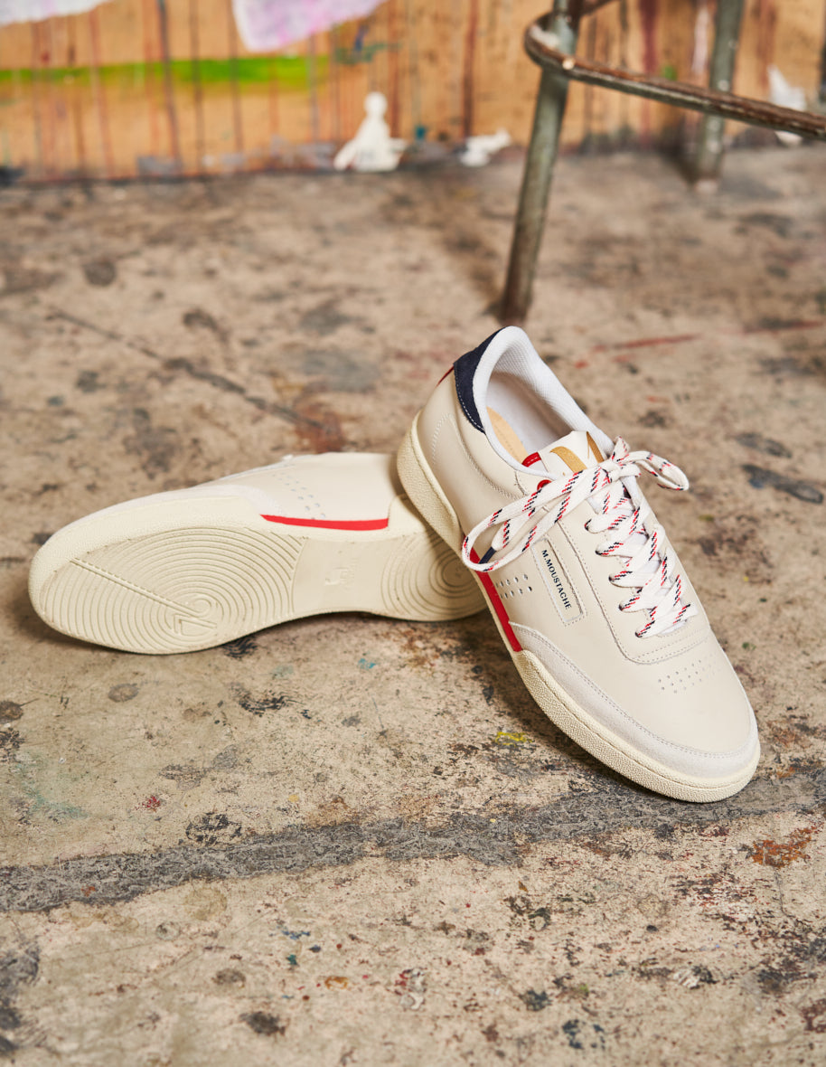 Low-top trainers Anatole - Ecru, navy and red leather
