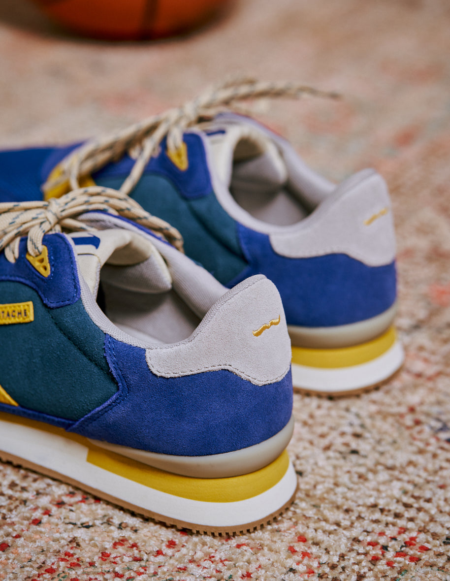 Running shoes André - Suede and mustard blue mesh 