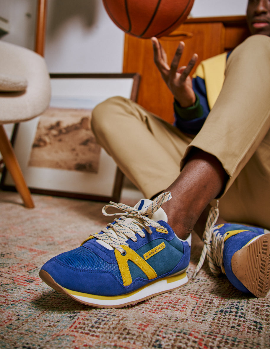 Running shoes André - Suede and mustard blue mesh 