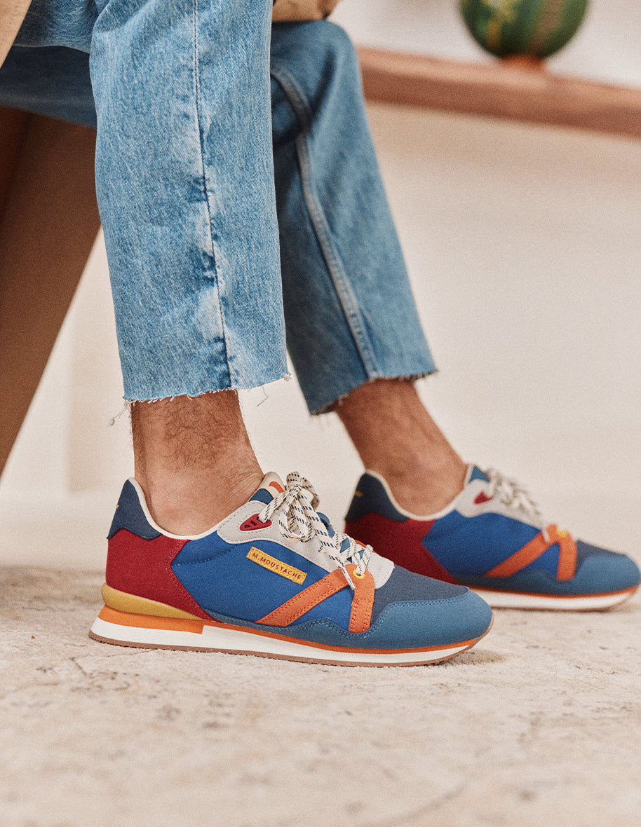 Running shoes André - Dusty blue, navy-blue and orange vegan suede