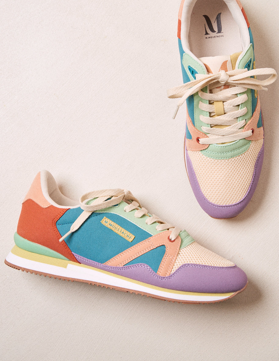Running shoes André - Lilac, ecru and salmon vegan suede and mesh
