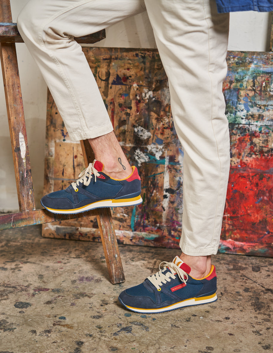 Running shoes  André - Navy, red and mustard suede