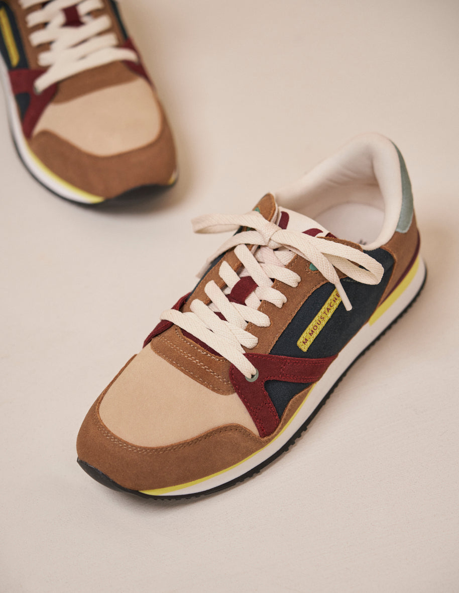 Running shoes André - Taupe cream burgundy suede