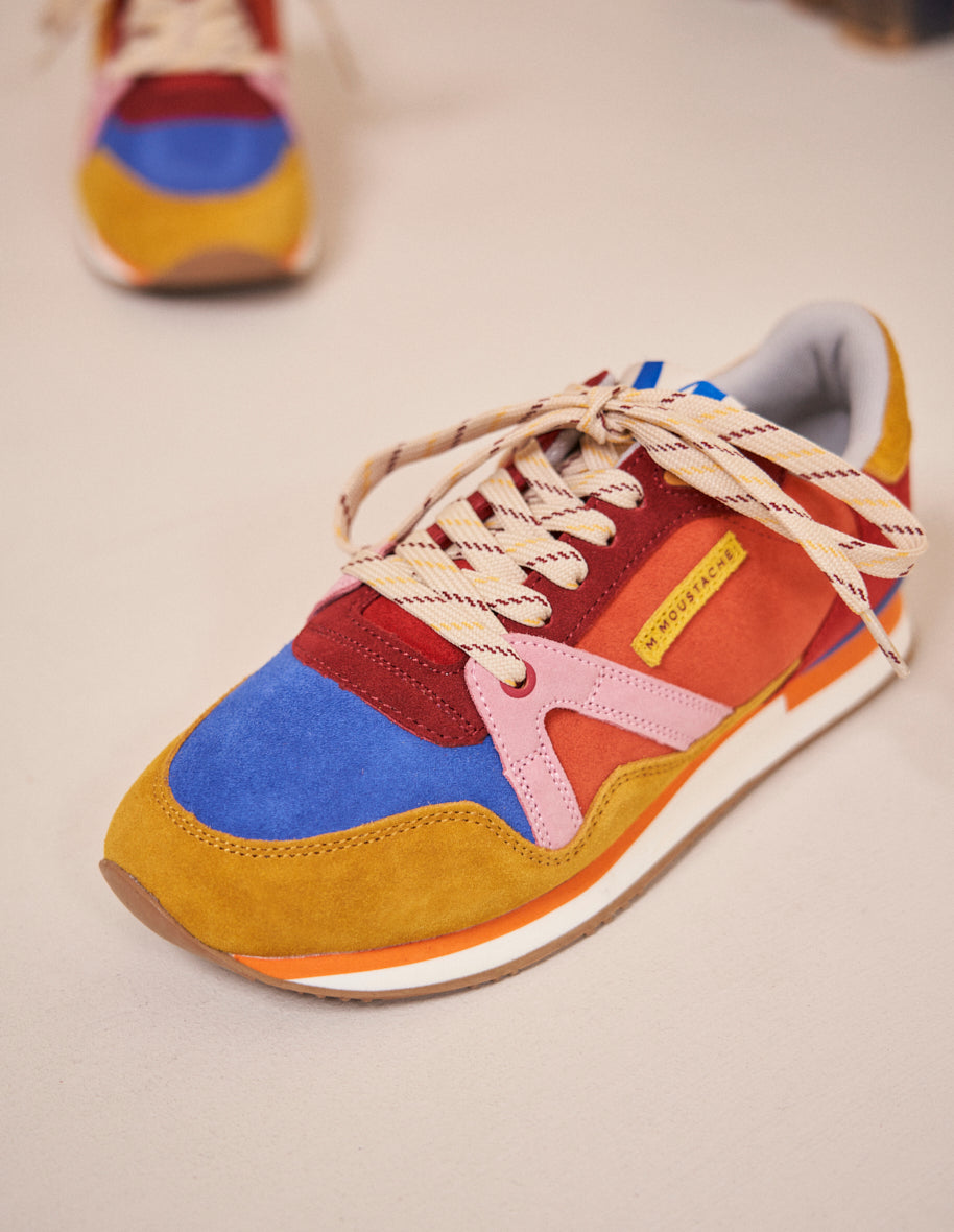 Running shoes Andrée - Blue pink ochre suede