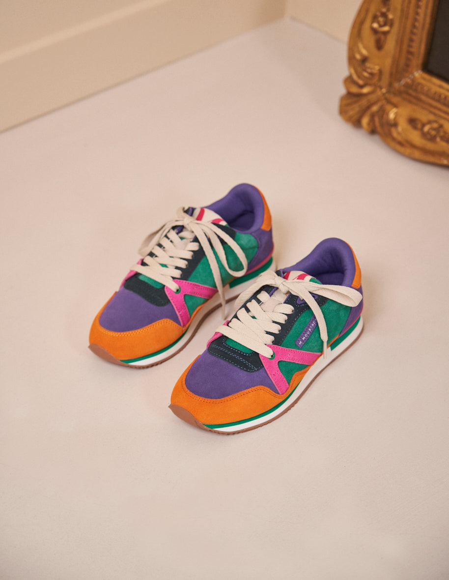 Running shoes Andrée - Orange, purple & fuchsia vegan suede