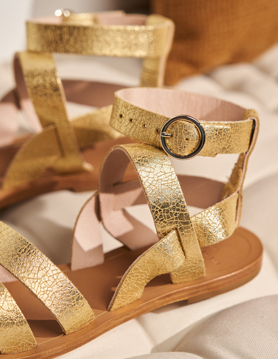 Flat sandals Angèle - gold leather