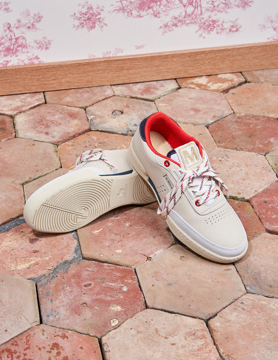 Low top trainers Anne eyelets Ecru red navy leather