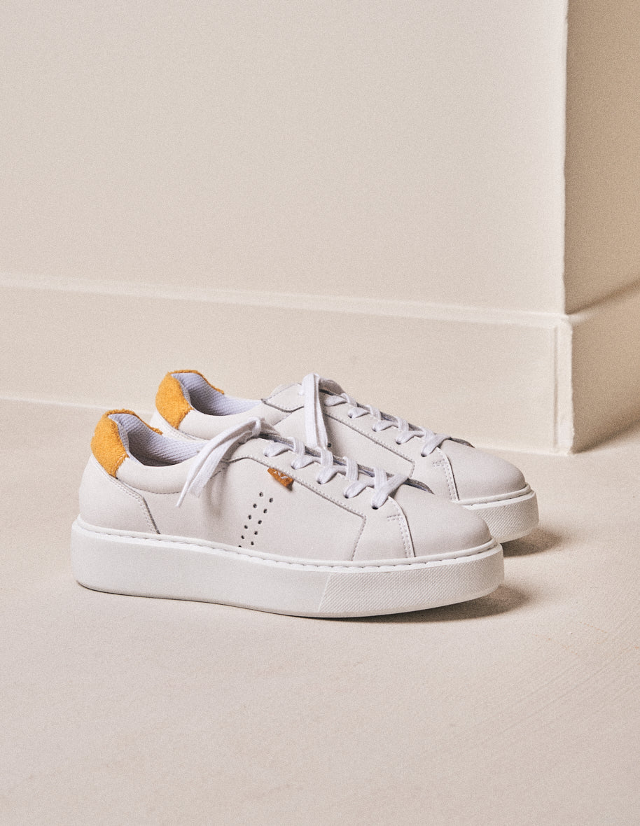 Low-top trainers Apolline - White and yellow leather and terry