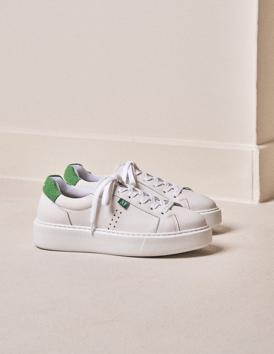 Low-top trainers Apolline - White and green leather and terry