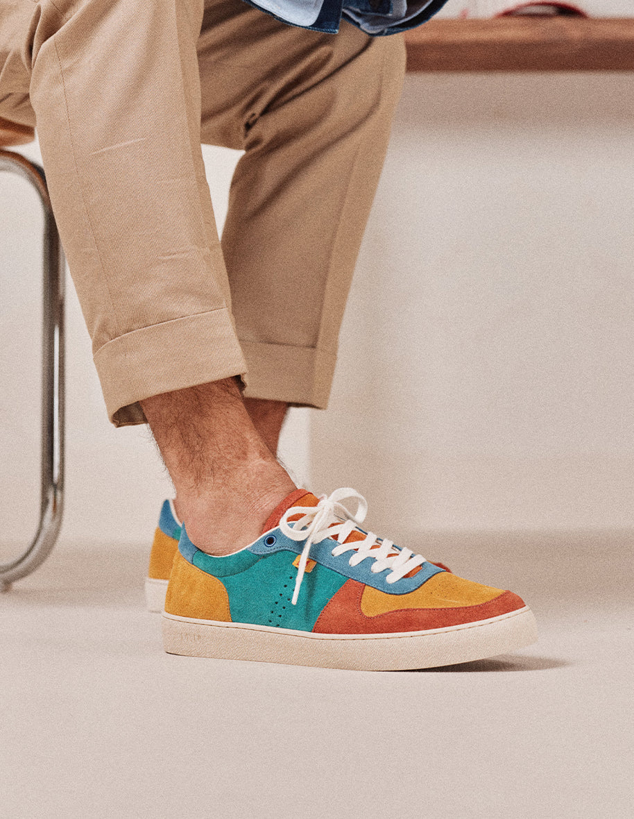 Low-top trainer Arthur -  Blue Gray brick red suede