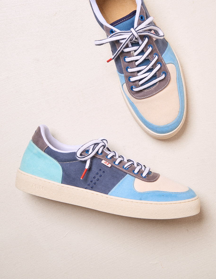 Low-top trainer Arthur - Blue Grey white Ultrasuede and mesh