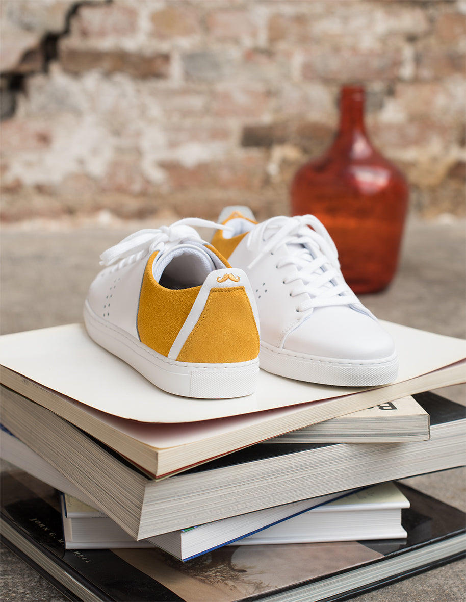 Low-top trainers Renée - White leather and suede mustard VP