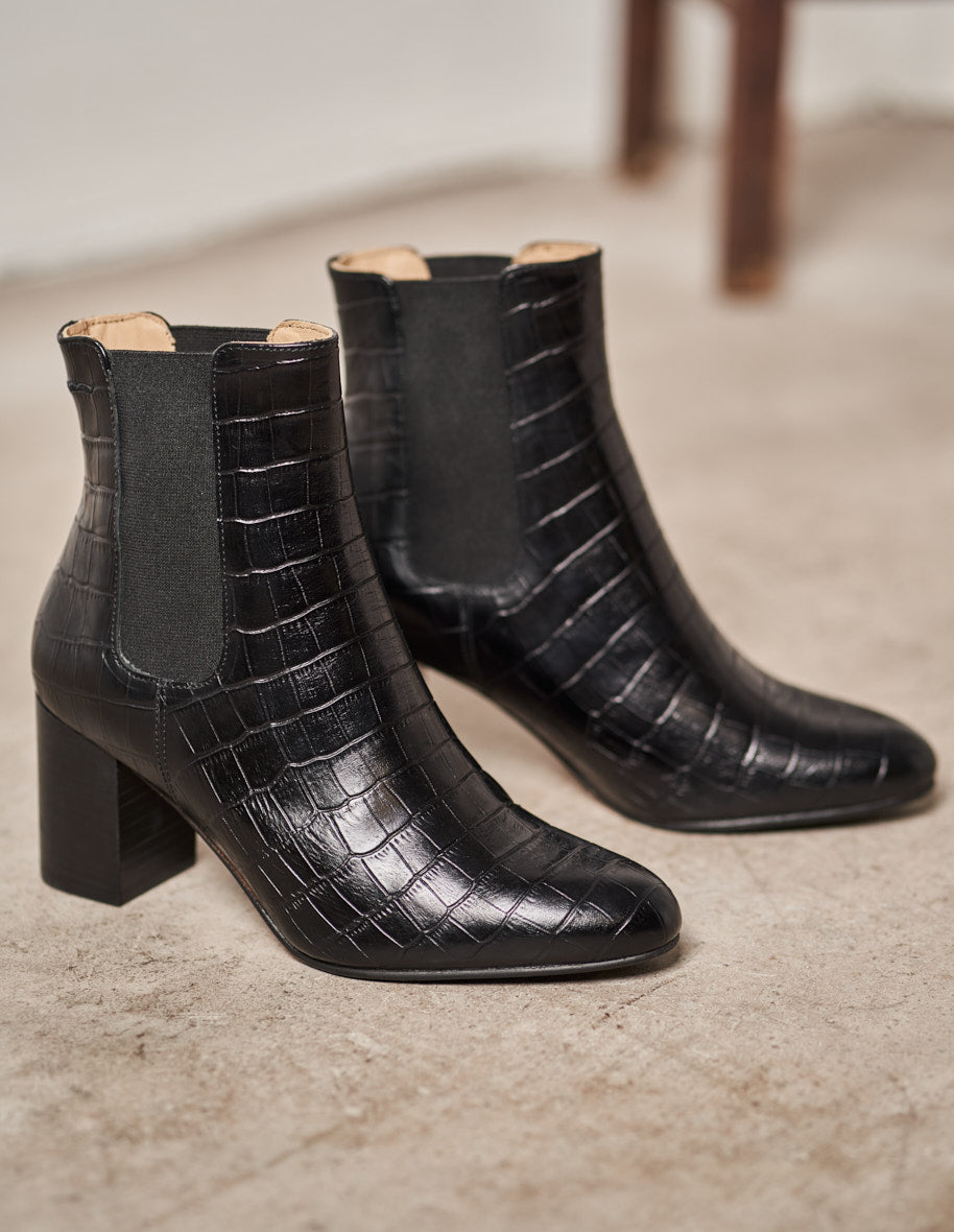 Camille H - black crocodile leather boots