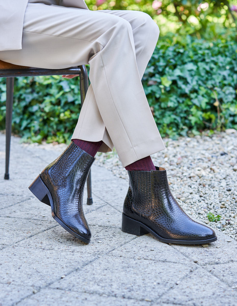 Carole boots - Black Croco leather