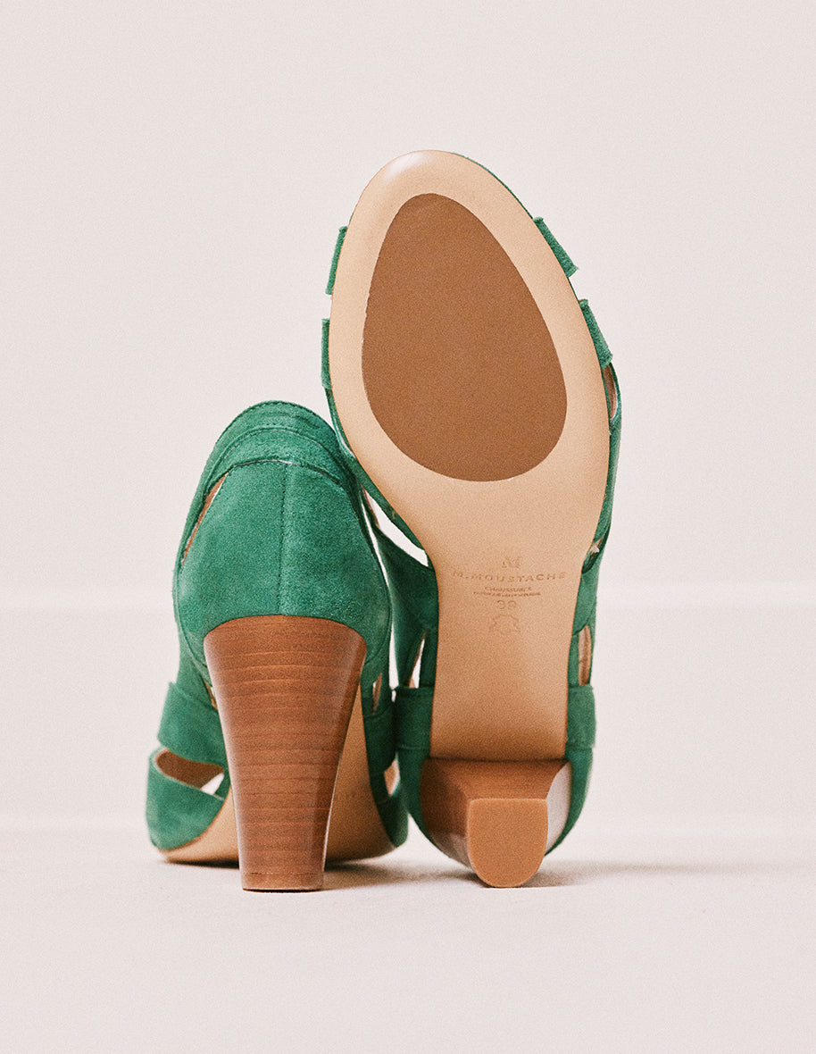 Heeled sandals Clémentine H - Green suede