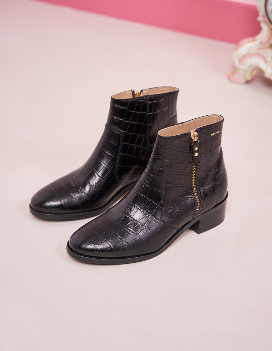Ankle boots Coline - Black croco Leather XL