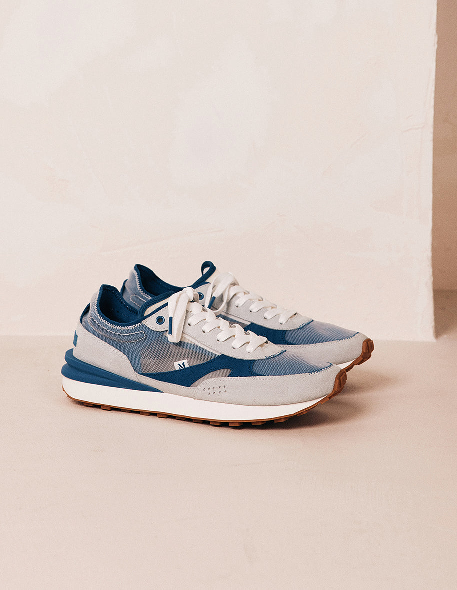 Running shoes Denis - Grey and blue suede and mesh