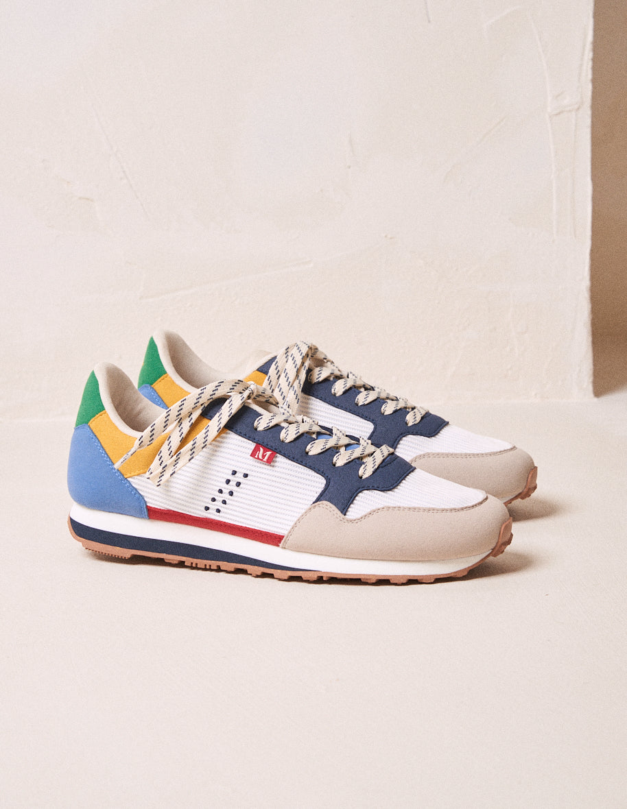 Running shoes Gabriel - Light grey, white and navy-blue vegan suede and mesh