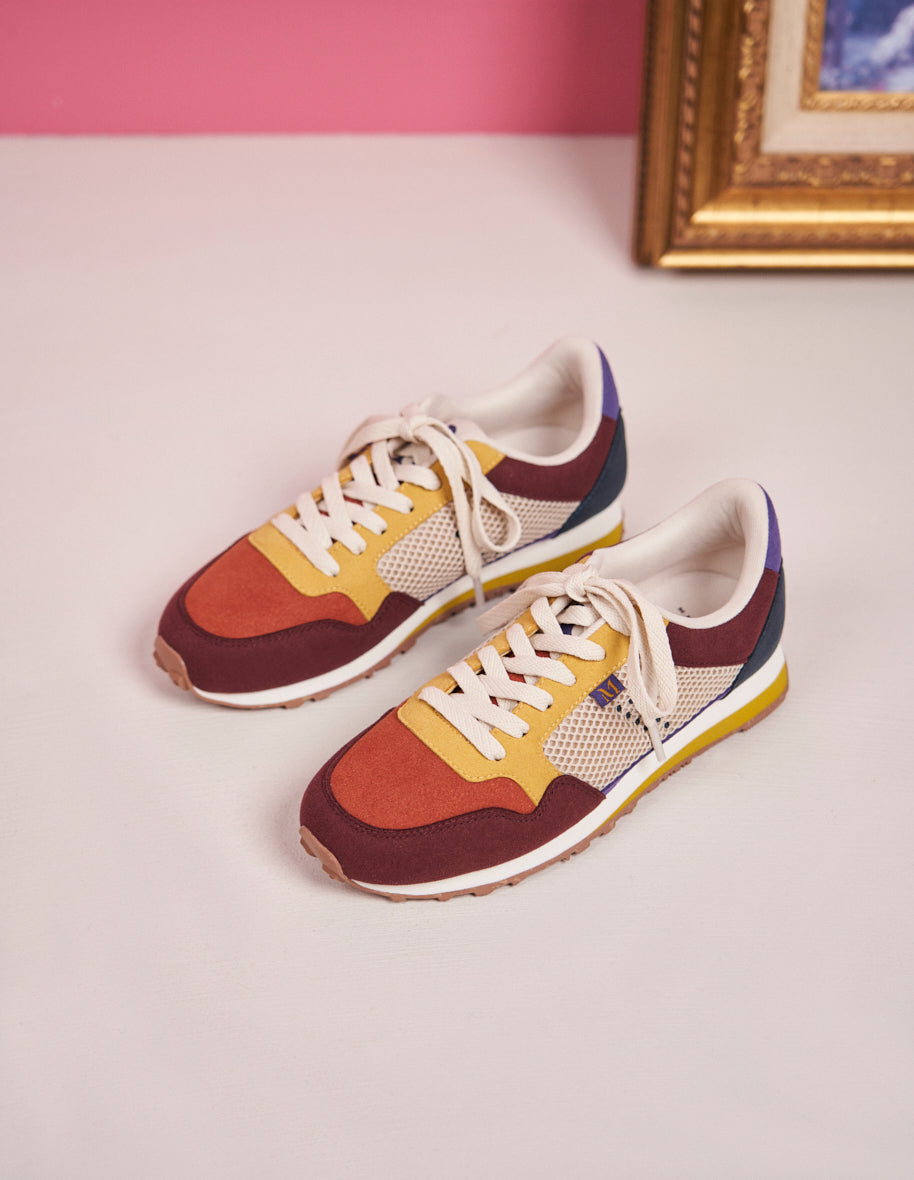 Running shoes Gabrielle - Burgundy, red brick vegan suede and mesh