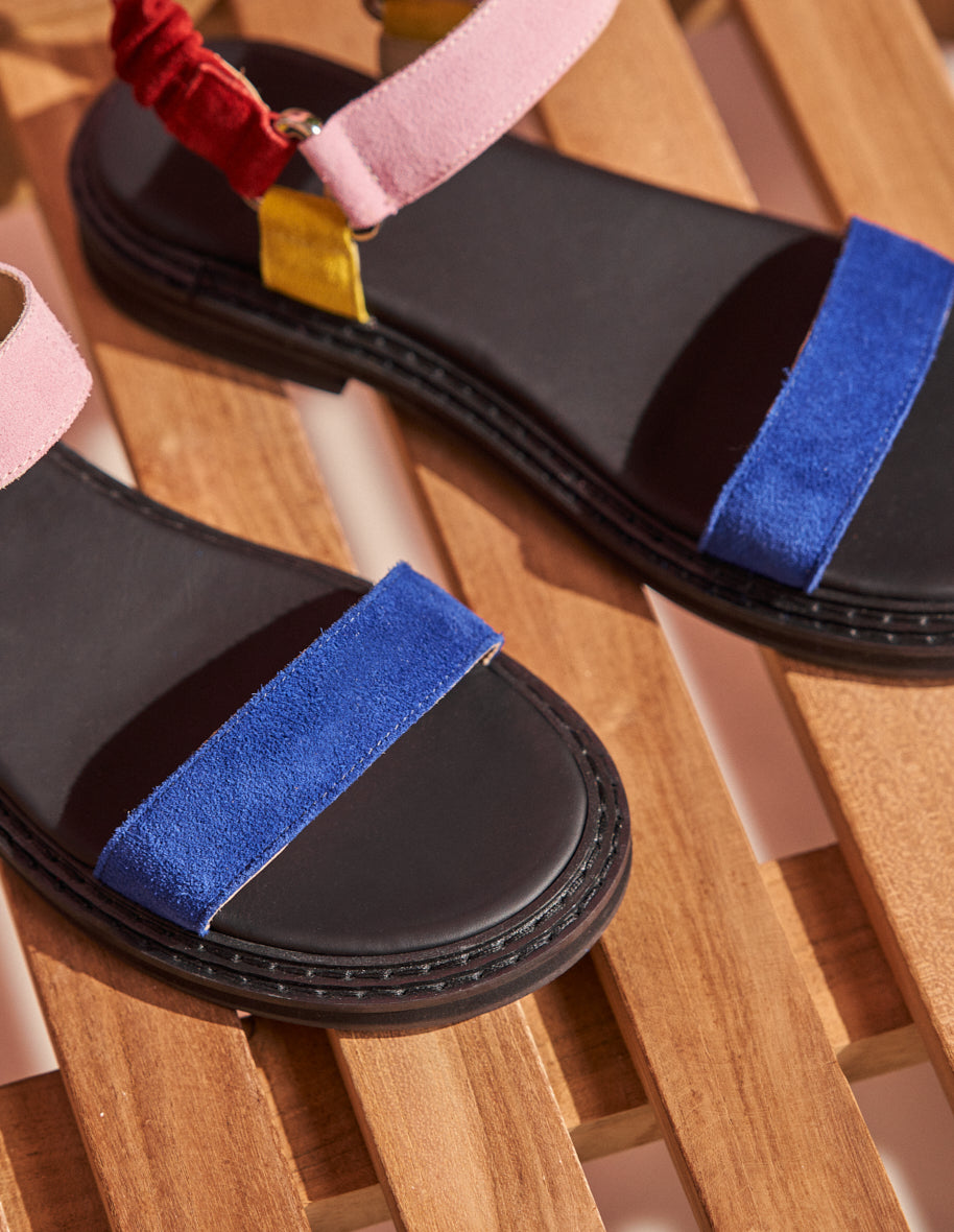 Flat sandals Gina - Blue Pink suede 