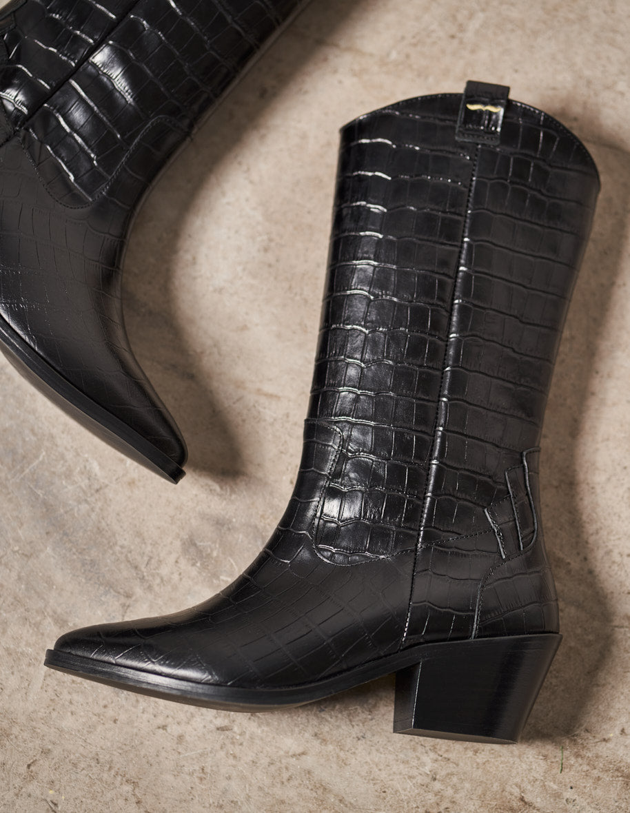 Jade boots - Black Croco leather