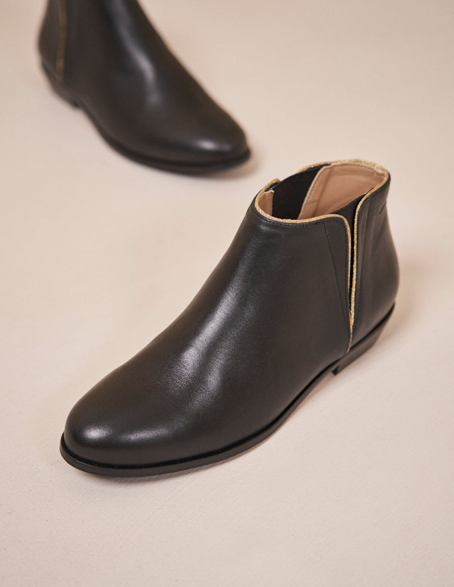 Ankle boots Jeanne B - Black leather and golden