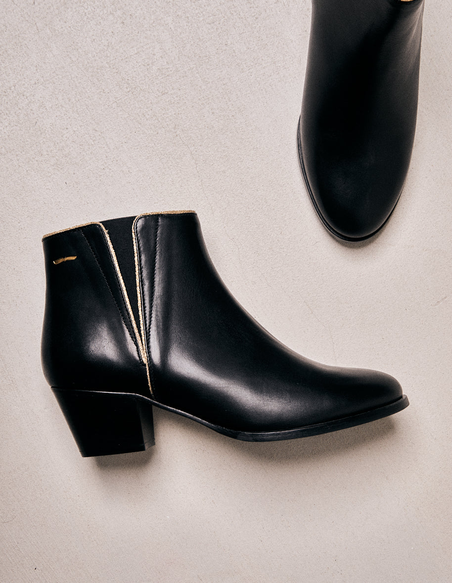 Ankle boots Jeanne M - Black leather and golden