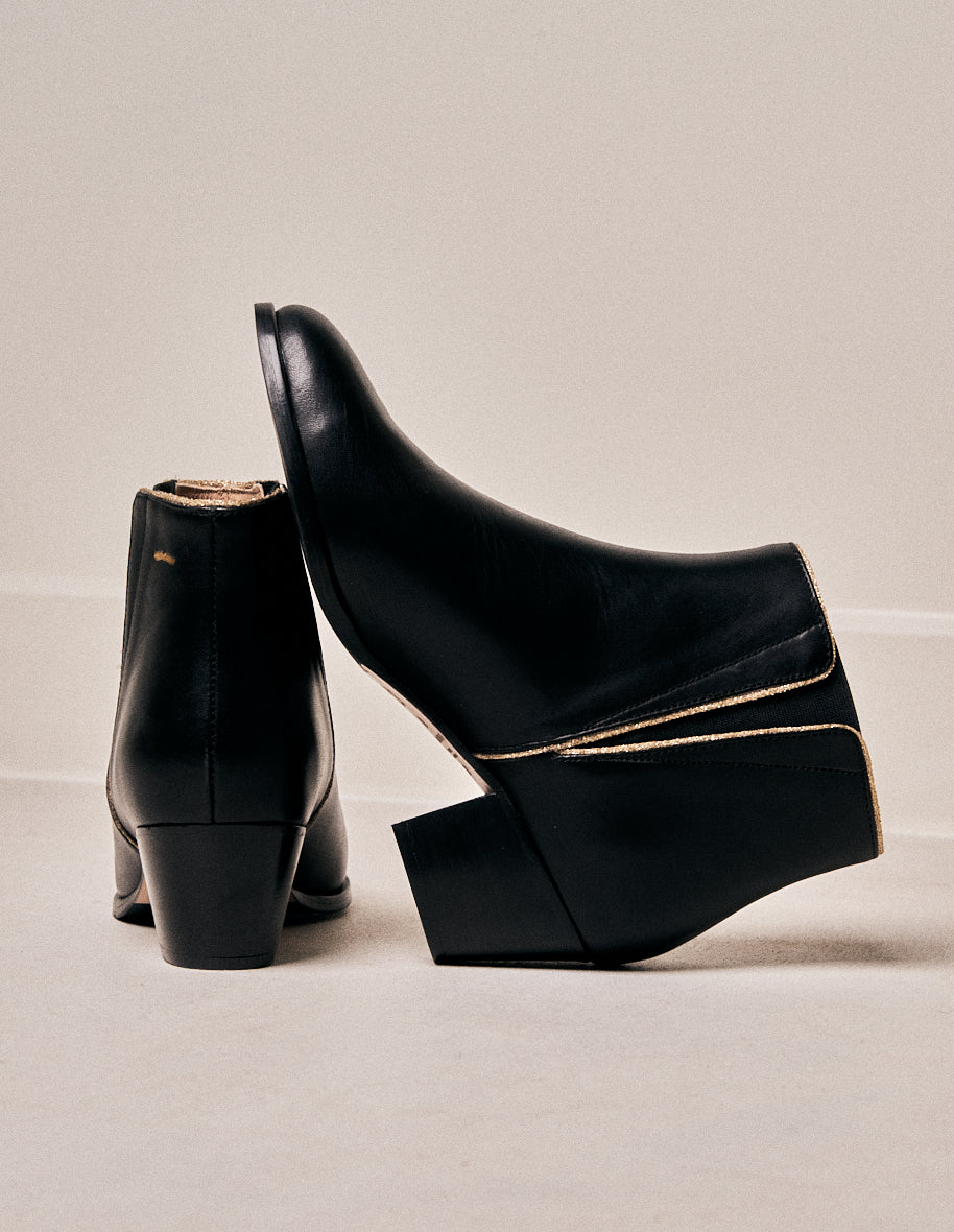 Ankle boots Jeanne M - Black leather and golden