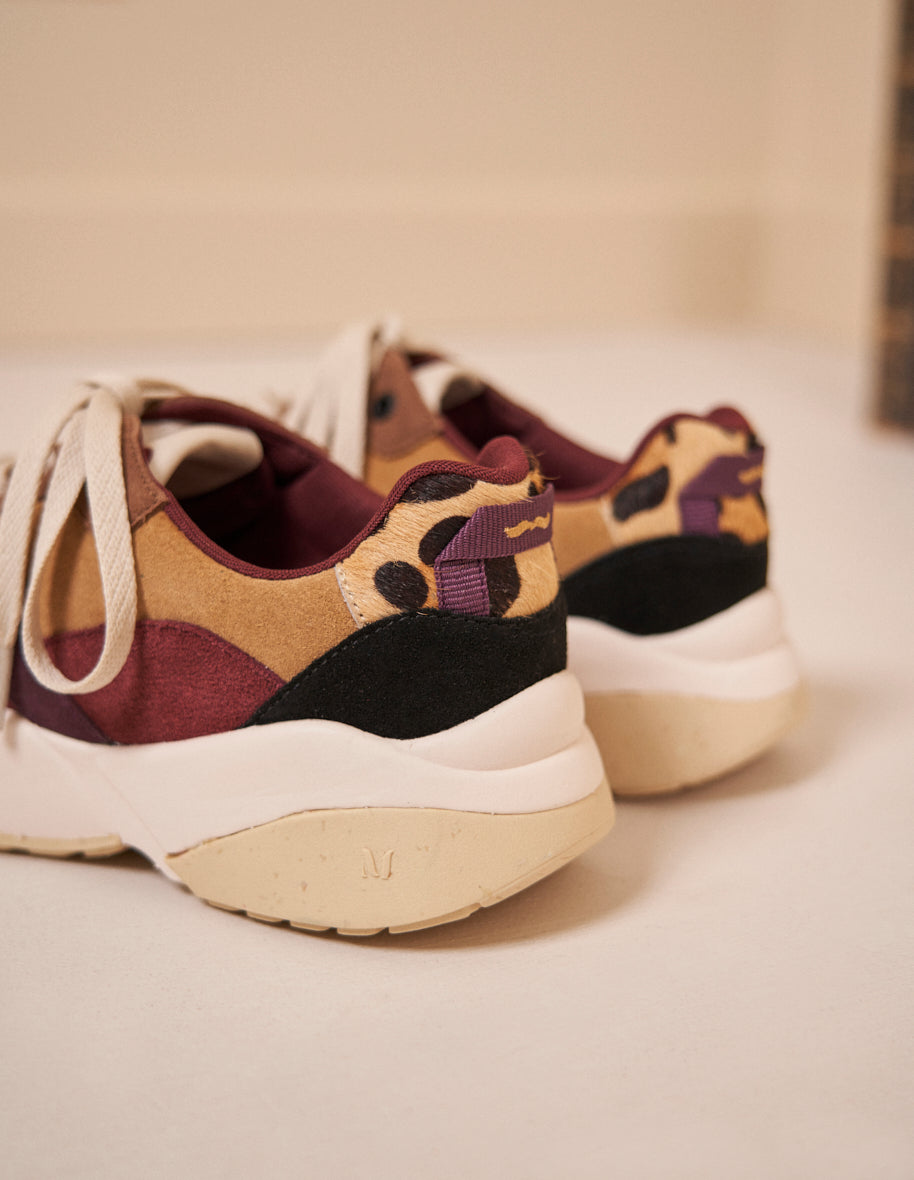 Running shoes Lison - Black, beige & burgundy suede