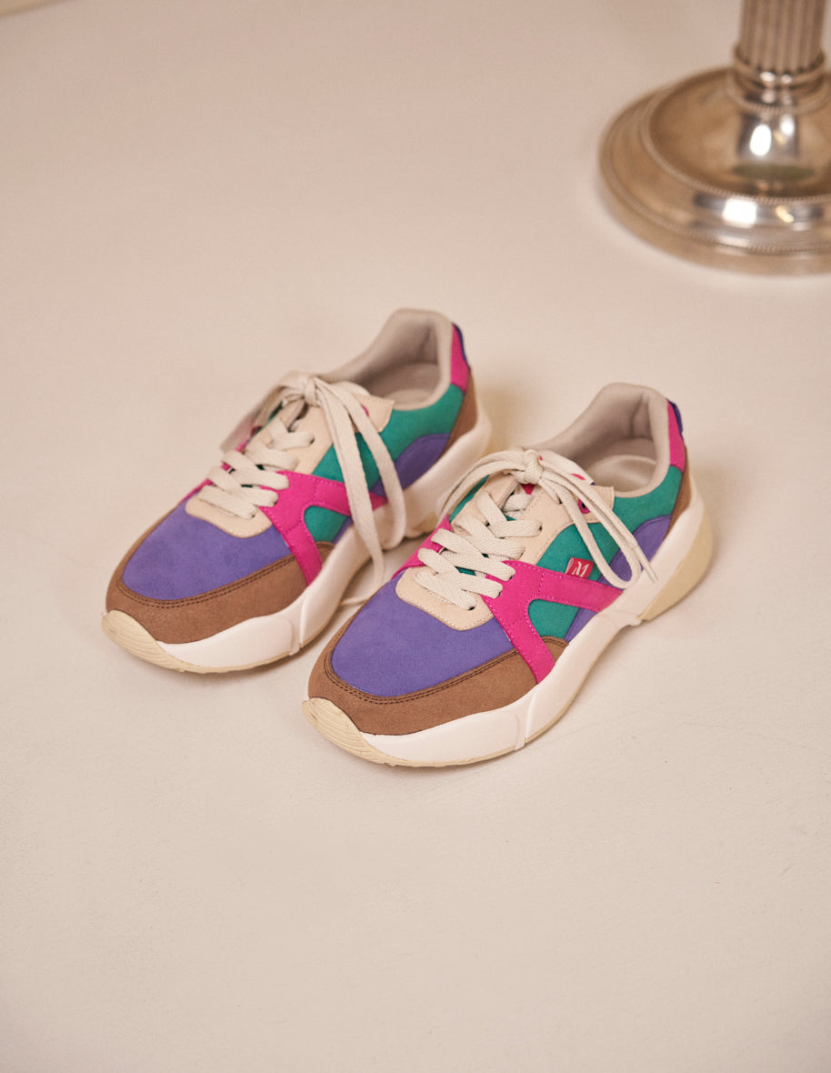 Running shoes Lison - Taupe purple & fuchsia vegan suede